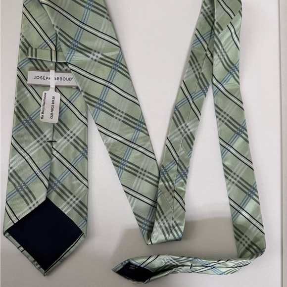 Joseph Abboud Mint and Navy Plaid Tie - Picture 1 of 6